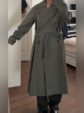 OAK + FORT Olive Green Double-Breasted Trench Coat